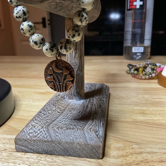 Dalmatian Jasper Beads (10 mm) with Copper Moon/Hearts Charm - Picture 8 of 12